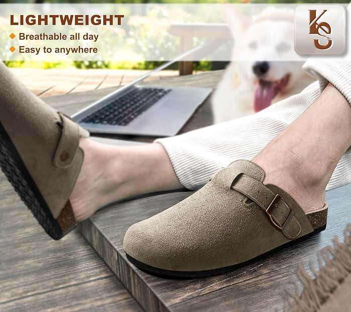 KEMISANT Women Clogs Mules Sandals Slippers Fleece Lined Upper Unisex,Memory Foam Cushioned Cork-Footbed - Image 6