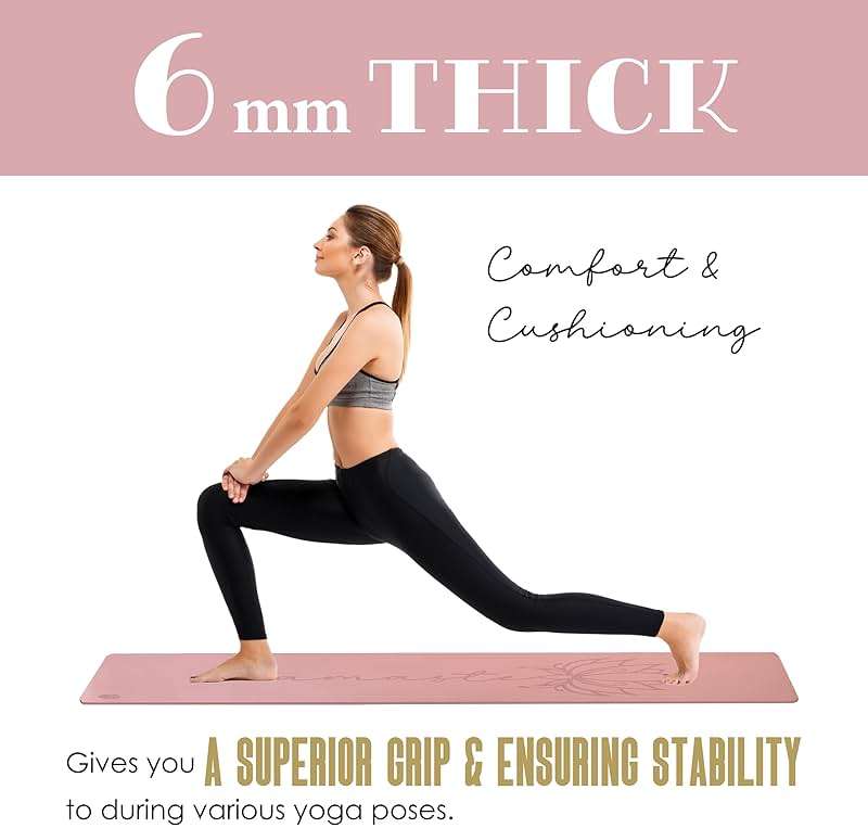 Lotus et Moi Non Slip Yoga Mat 6mm Thick, TPE Yoga Mat with a Carrying Strap, Home Workout, Light Weight Travel Pilates Mat Women, Fitness Gym Mat, Namaste - Image 2
