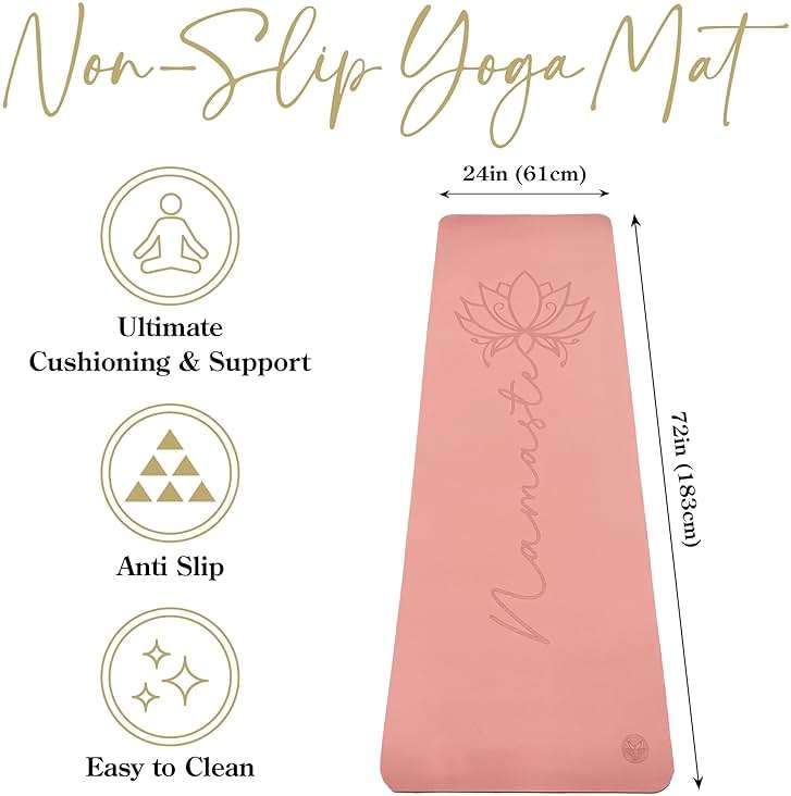Lotus et Moi Non Slip Yoga Mat 6mm Thick, TPE Yoga Mat with a Carrying Strap, Home Workout, Light Weight Travel Pilates Mat Women, Fitness Gym Mat, Namaste - Image 3