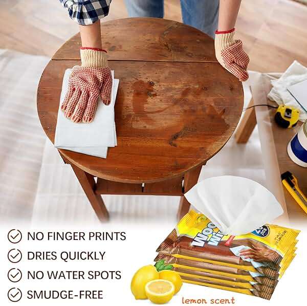 Heigble 12 Pcs Care Wood Surfaces Wipes 240 Count Furniture Polish Cleaner Shines and Protects Wipe Lemon Scent Floor Wipes for Kitchen Bathroom Furniture Wood Floors Cabinet Cleaning - Image 3