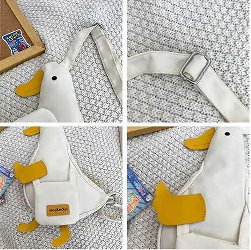 Cute Duck Purse Canvas Messenger Bag Cartoon Chest Wallet Novelty Bag Unisex Funny Shoulder Bag for Girls Women Daily Use ﻿ | Cute Duck - Image 3