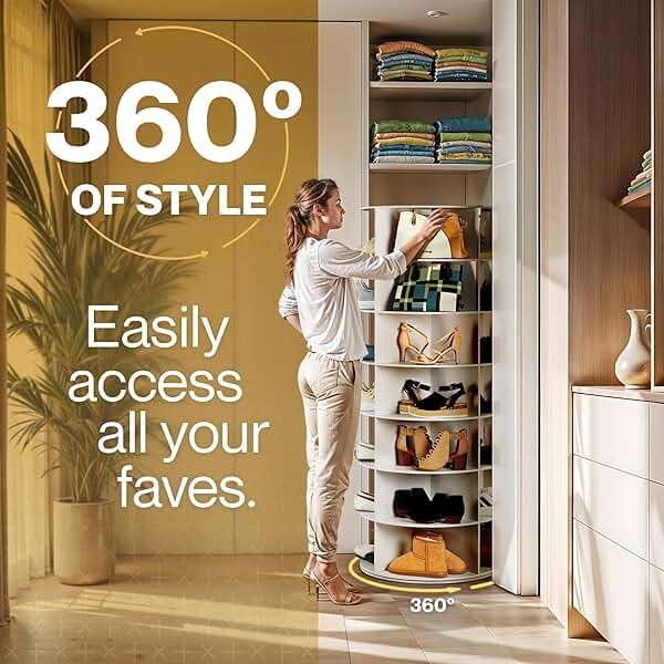 LOFT + IVY 7 Tier Rotating Shoe Rack Tower – 360° Spinning Storage Organizer, Modern Round Shoe Carousel for Closet, Entryway, Bedroom – Space Saving Rotating Lazy Susan Storage Tower - Image 2