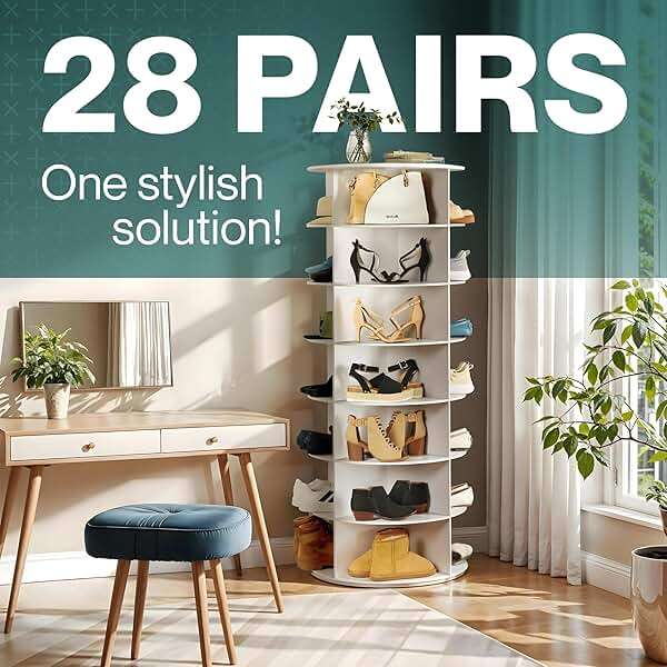LOFT + IVY 7 Tier Rotating Shoe Rack Tower – 360° Spinning Storage Organizer, Modern Round Shoe Carousel for Closet, Entryway, Bedroom – Space Saving Rotating Lazy Susan Storage Tower - Image 5