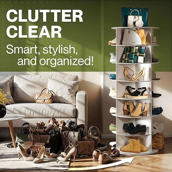 LOFT + IVY 7 Tier Rotating Shoe Rack Tower – 360° Spinning Storage Organizer, Modern Round Shoe Carousel for Closet, Entryway, Bedroom – Space Saving Rotating Lazy Susan Storage Tower - Image 6