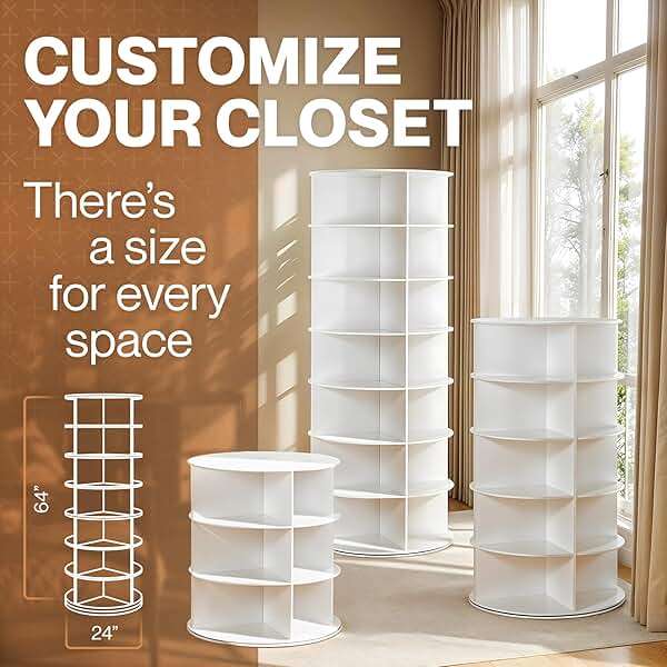 LOFT + IVY 7 Tier Rotating Shoe Rack Tower – 360° Spinning Storage Organizer, Modern Round Shoe Carousel for Closet, Entryway, Bedroom – Space Saving Rotating Lazy Susan Storage Tower - Image 7