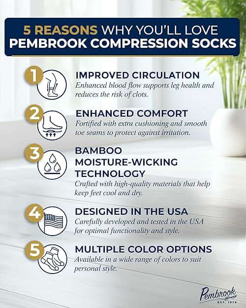 Pembrook Bamboo Viscose Light Compression Socks - 3 Pairs | 8-15 mmhg Compression Socks | Knee High Comfort Support Socks - Image 2