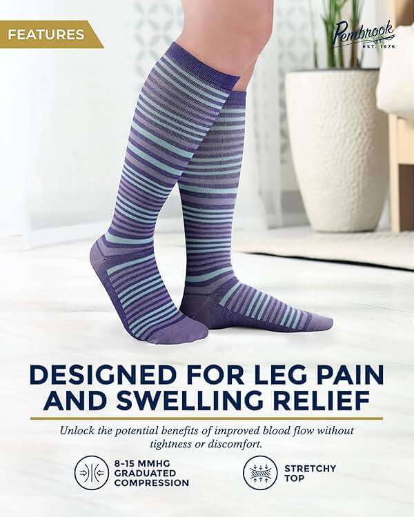 Pembrook Bamboo Viscose Light Compression Socks - 3 Pairs | 8-15 mmhg Compression Socks | Knee High Comfort Support Socks - Image 3