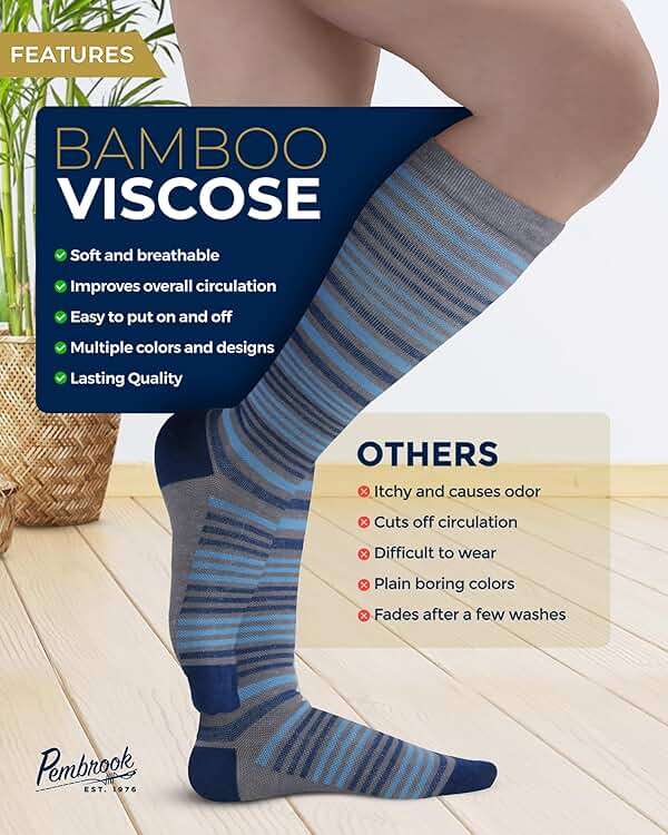 Pembrook Bamboo Viscose Light Compression Socks - 3 Pairs | 8-15 mmhg Compression Socks | Knee High Comfort Support Socks - Image 4
