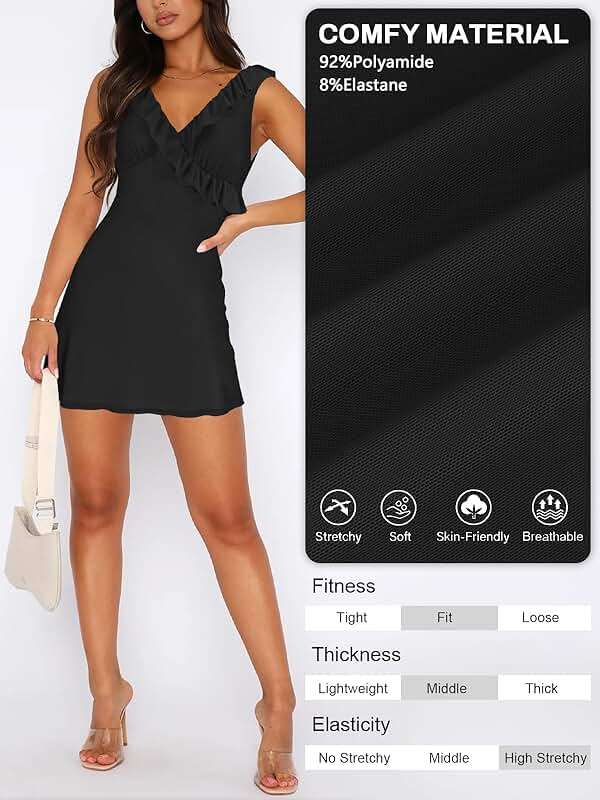 MIYIEONZ Women's Sexy V Neck Sleeveless Backless Ruffles Dress for Women Elegant Mesh Party Fitted Cocktail Mini Dresses - Image 4