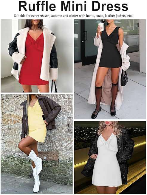 MIYIEONZ Women's Sexy V Neck Sleeveless Backless Ruffles Dress for Women Elegant Mesh Party Fitted Cocktail Mini Dresses - Image 6