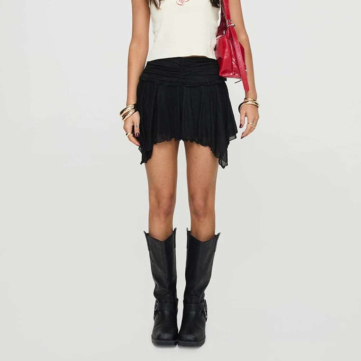 ICNGLKSND Women Y2K Lace Layer Skirt Asymmetrical Ruffle Mini Skirt Smocked See Through Flowy Summer Streetwear - Image 4