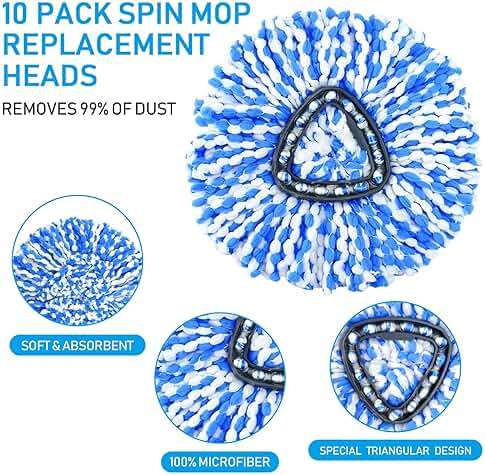 10 Pack Mop Replace Heads Compatible with O-Cedar Easywring Rinseclean 2-Tank System, Spin Mop Head Replacement, Microfiber Mop Refills for Deep Cleaning, Washable and Reusable - Image 3