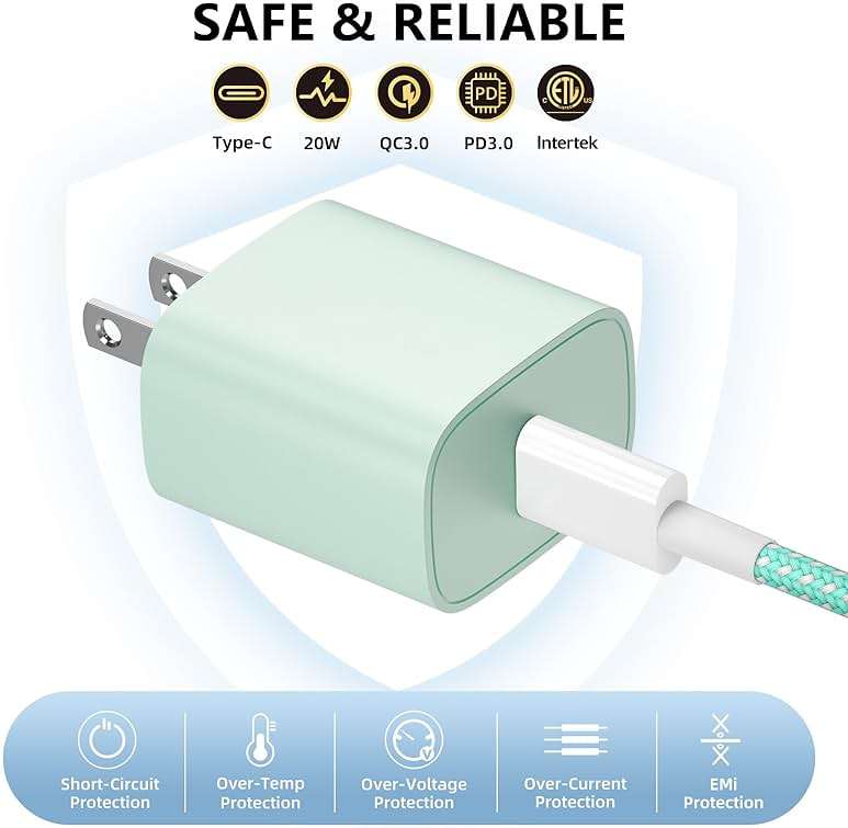Phone Charger Fast Charging, 4 Pack 20W USB C Wall Charger Block with 6FT Charging Cable Type C Fast Charge Block Compatible with Phone 14/14 Pro Max/13/13 Pro/12/12 Pro/11/11 Pro/XS, Pad and More - Image 5