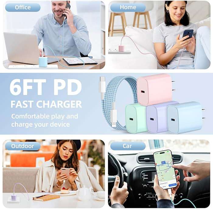 Phone Charger Fast Charging, 4 Pack 20W USB C Wall Charger Block with 6FT Charging Cable Type C Fast Charge Block Compatible with Phone 14/14 Pro Max/13/13 Pro/12/12 Pro/11/11 Pro/XS, Pad and More - Image 7