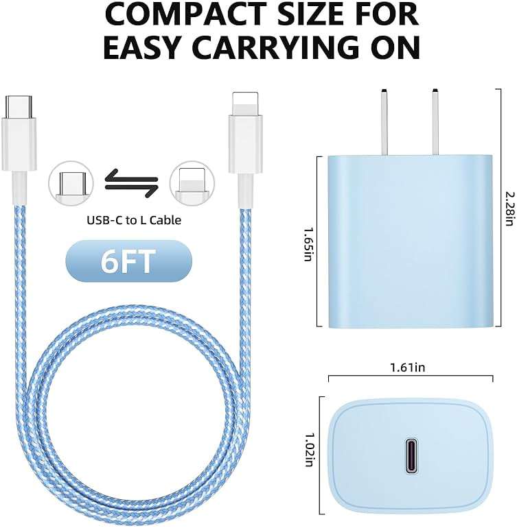 Phone Charger Fast Charging, 4 Pack 20W USB C Wall Charger Block with 6FT Charging Cable Type C Fast Charge Block Compatible with Phone 14/14 Pro Max/13/13 Pro/12/12 Pro/11/11 Pro/XS, Pad and More - Image 8