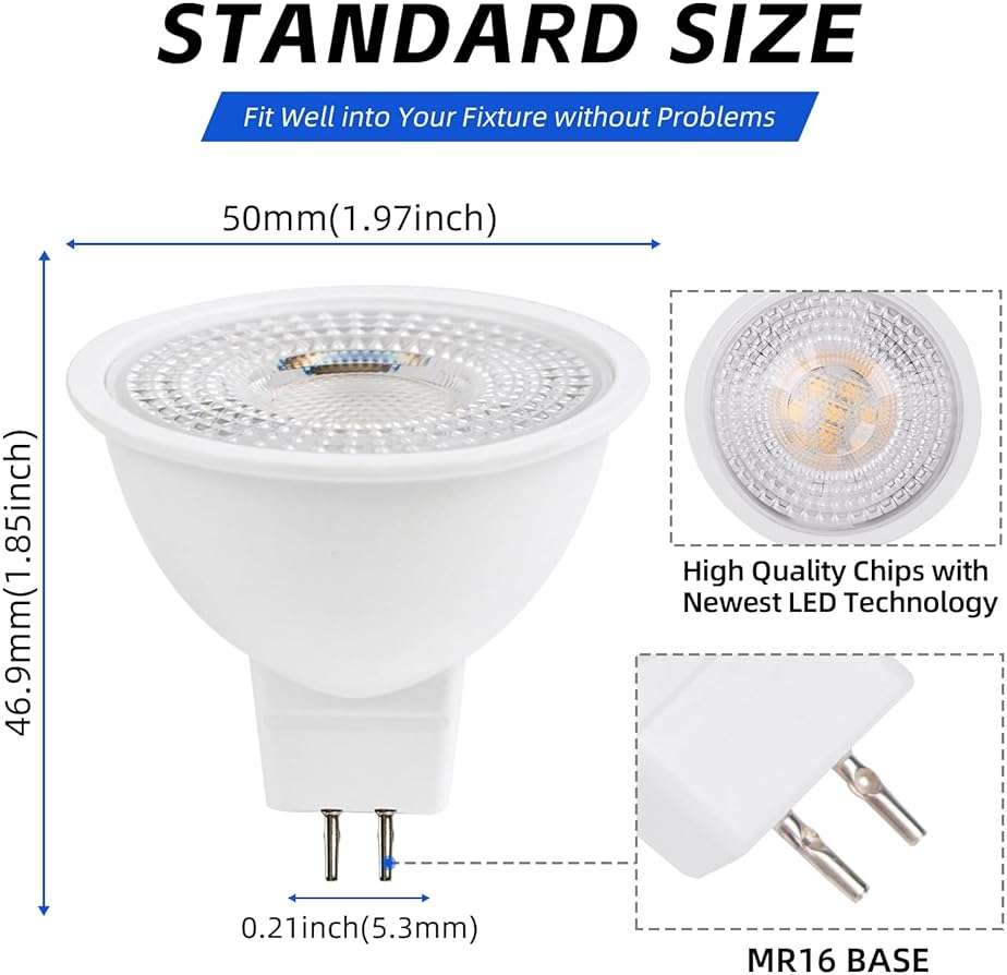 HMYYJT MR16 LED Bulb, 12&36V Low-Voltage GU5.3 LED Bulbs, 2700K LED Light Bulbs. Suitable for Road Light, Patio Lights, Track Lights, Outdoor and Indoor Landscape Lighting. 12 -Pack, dimmable. - Image 3