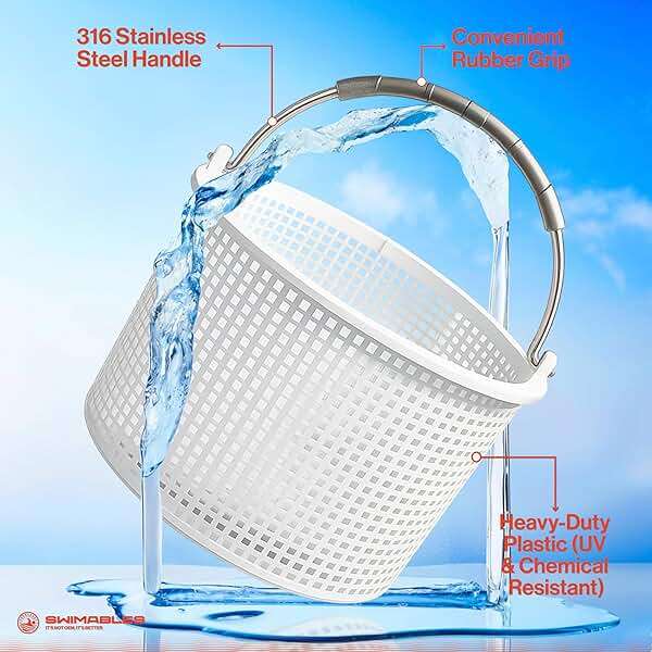 Swimables Pool Skimmer Basket for Inground Pool Compatible with Hayward Skimmer Basket and Pool Filter Basket SP1082CA | Built-in Brass Weight | 316 Stainless Steel Handle & Convenient Rubber Grip - Image 4