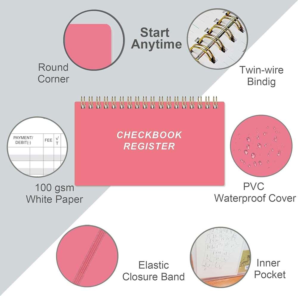 Check Registers for Personal Checkbook - A6 Blank Ledger Transaction Registers for Personal, Check Register Book for Checking and Saving Account, Deposit and Credit Card, 3,75" x 6.75", Pink - Image 2