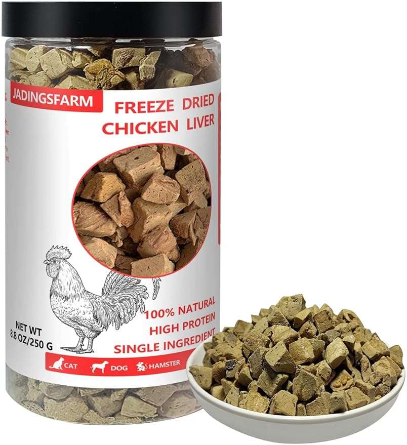 JADINGSFARM Freeze Dried Chicken Liver Pet Treats 8.8 OZ, Freeze Dried Raw Single Ingredient Dog Treats, Training Treats, Meal Toppers for Dogs Cats, High Protein, Grain Free, Gluten Free - Image 1