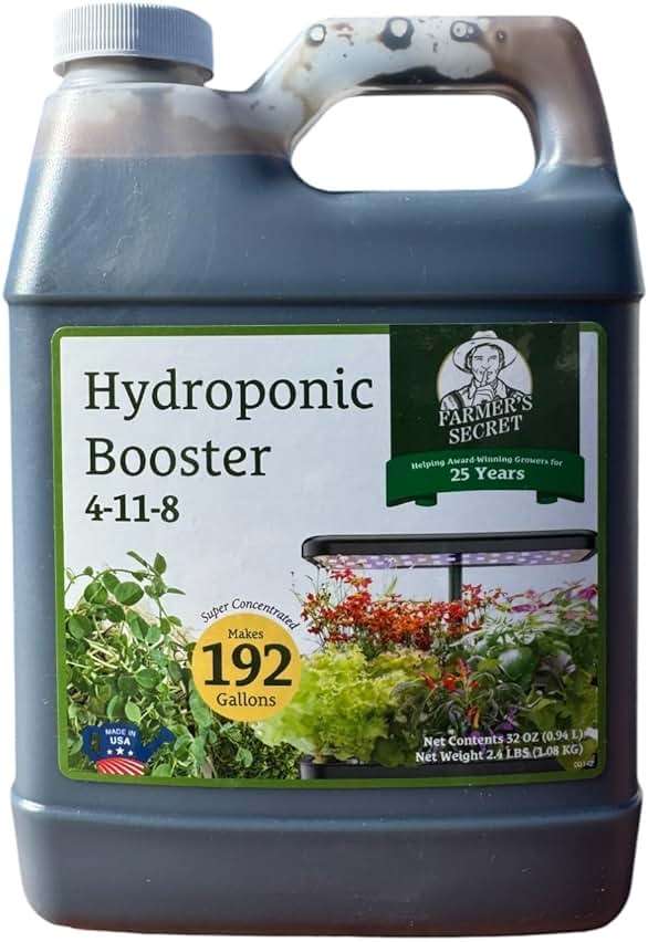Farmer's Secret Hydroponic Booster Fertilizer - Super Concentrated 4-11-8 Formula - Use with Any Hydroponic or Aeroponic System - Great for Herbs, Veggies, Fruits, and More (32oz) - Image 1