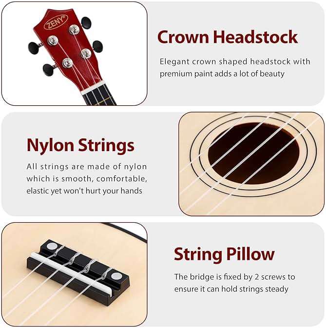 ZENY Soprano Ukulele for Beginners 21 Inch Ukelele Kit for Starter with Gig Bag, Strap, Nylon String, Tuner Pick - Image 5