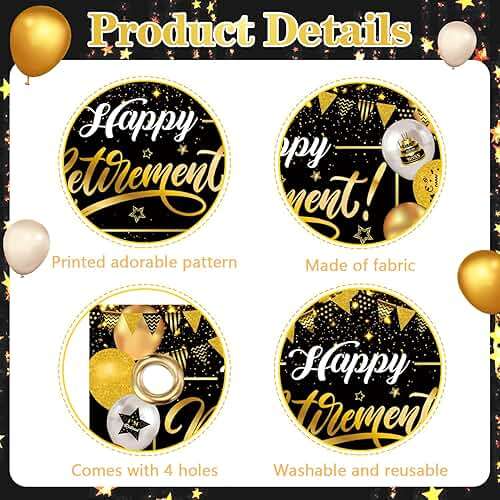 Happy Retirement Party Decorations for Men Women, Black and Gold Happy Retirement Banner, 71x43 Inch Retired Backdrop, 8pcs Hanging Swirls, Farewell Party Supplies - Image 4