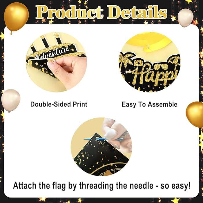 Happy Retirement Party Decorations for Men Women, Black and Gold Happy Retirement Banner, 71x43 Inch Retired Backdrop, 8pcs Hanging Swirls, Farewell Party Supplies - Image 5