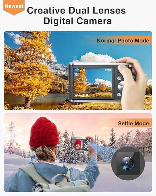 4K Digital Camera, 48MP Autofocus Camera Selfie with Front and Rear Dual Lenses, 32GB Card, 2 Batteries, 16X Digital Zoom, Compact Travel Vlogging Video Camera Gift for Kid Teen Beginner(Black) - Image 2