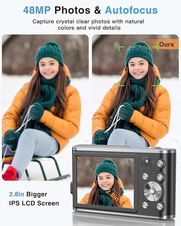 4K Digital Camera, 48MP Autofocus Camera Selfie with Front and Rear Dual Lenses, 32GB Card, 2 Batteries, 16X Digital Zoom, Compact Travel Vlogging Video Camera Gift for Kid Teen Beginner(Black) - Image 4