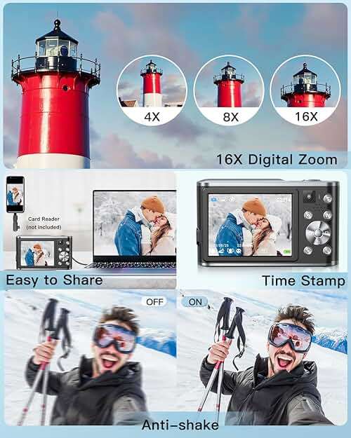 4K Digital Camera, 48MP Autofocus Camera Selfie with Front and Rear Dual Lenses, 32GB Card, 2 Batteries, 16X Digital Zoom, Compact Travel Vlogging Video Camera Gift for Kid Teen Beginner(Black) - Image 7