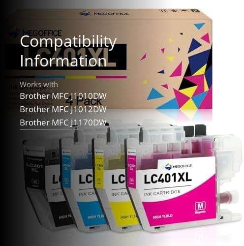 MEGOFFICE Compatible Ink Cartridge Replacement for Brother LC401XL Ink Cartridges LC401 LC 401 XL High Yield for Brother MFC-J1010DW MFC-J1012DW MFC-J1170DW Printer (4 Pack，Black Cyan Magenta Yellow) - Image 3