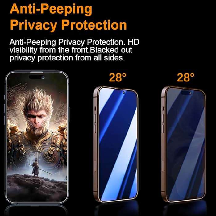OneFish Screen Protector Privacy for iphone 13 Pro Max/14 Plus, Anti Spy Private Tempered Glass Edge Protection, Dynamic Island Compatible with Installation Frame, 9H Glass Scratch Resistant, 2Pack - Image 6