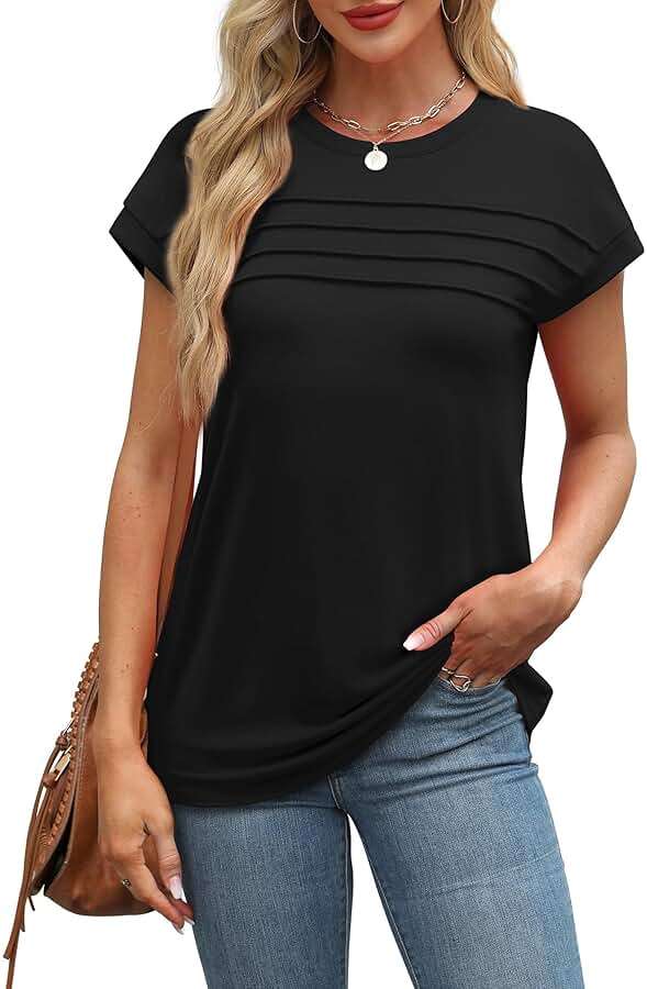 WEESO Womens Summer Tops Trendy 2026 Cap Sleeve T Shirts Crew Neck Pleated Front Beach Vacation Clothes Fashion - Image 2