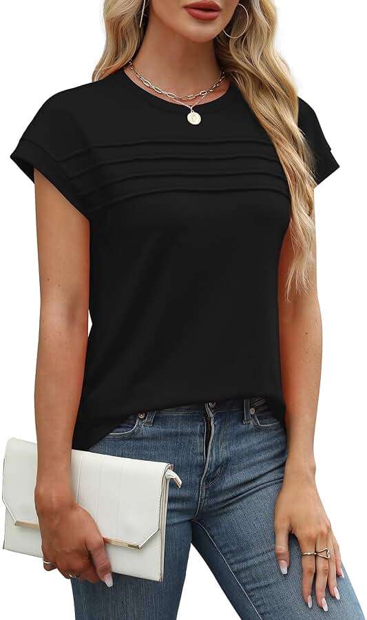 WEESO Womens Summer Tops Trendy 2026 Cap Sleeve T Shirts Crew Neck Pleated Front Beach Vacation Clothes Fashion - Image 3