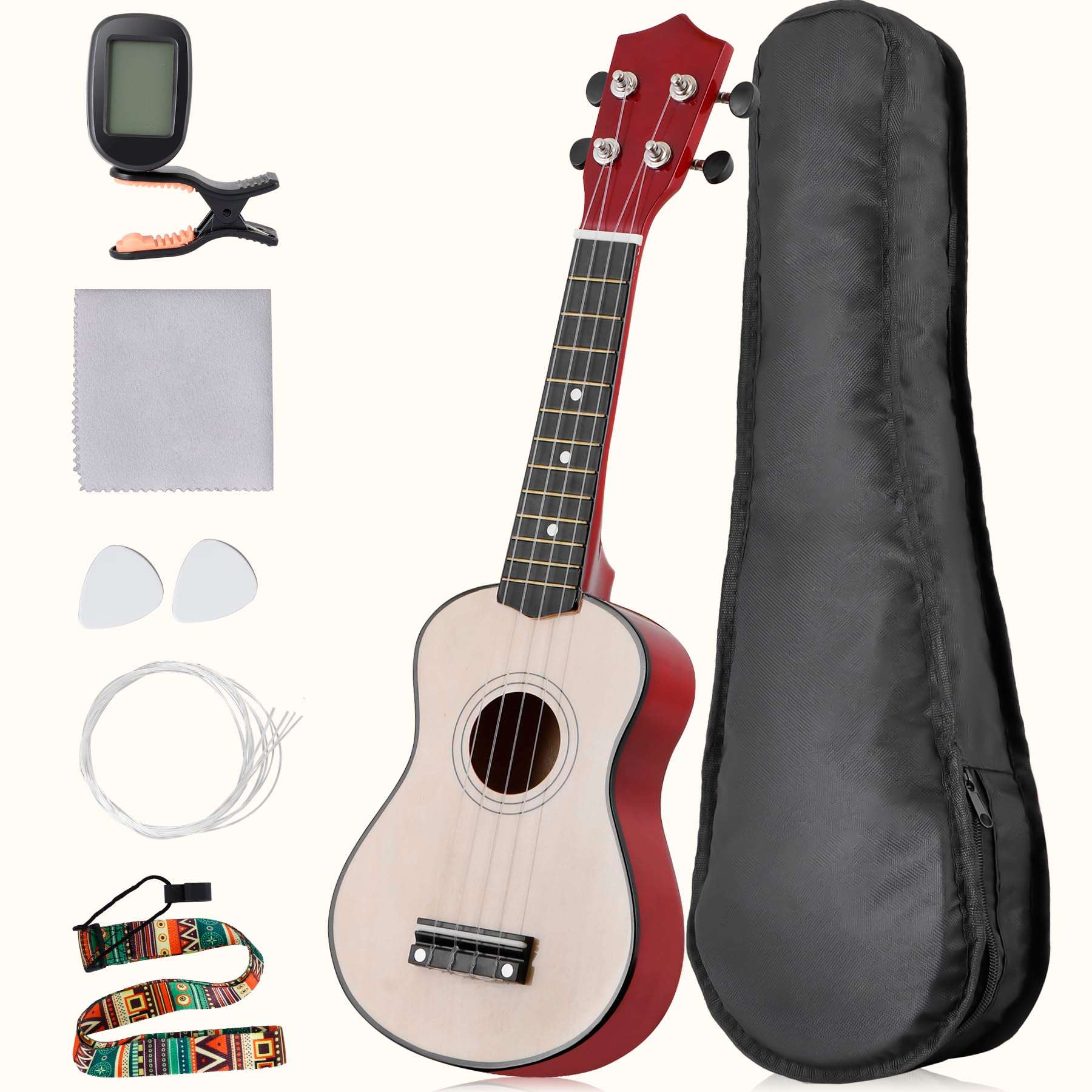 Saicool Soprano Ukulele for Beginner, 21 Inch Ukelele for Kids, Ukulele Kit with Case Gig Bag and Digital Tuner for Beginners, Natural - Image 1