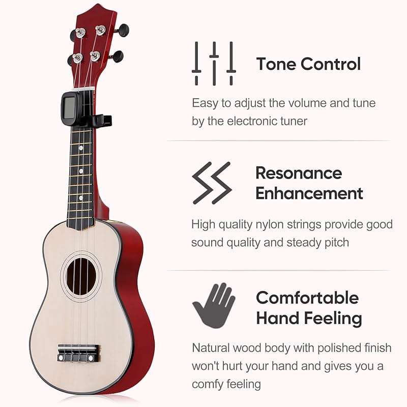 Saicool Soprano Ukulele for Beginner, 21 Inch Ukelele for Kids, Ukulele Kit with Case Gig Bag and Digital Tuner for Beginners, Natural - Image 7