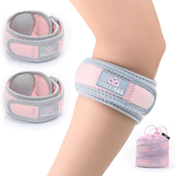 INDEEMAX Elbow Brace for Tendonitis and Tennis Elbow Strap for Women Men, 2 Pack Golfers Elbow Brace Counterforce Band with Compression Pad, Effective Tendon Pain Relief, Pink - Image 1