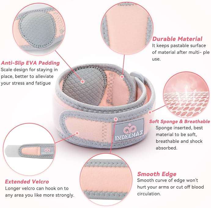 INDEEMAX Elbow Brace for Tendonitis and Tennis Elbow Strap for Women Men, 2 Pack Golfers Elbow Brace Counterforce Band with Compression Pad, Effective Tendon Pain Relief, Pink - Image 5