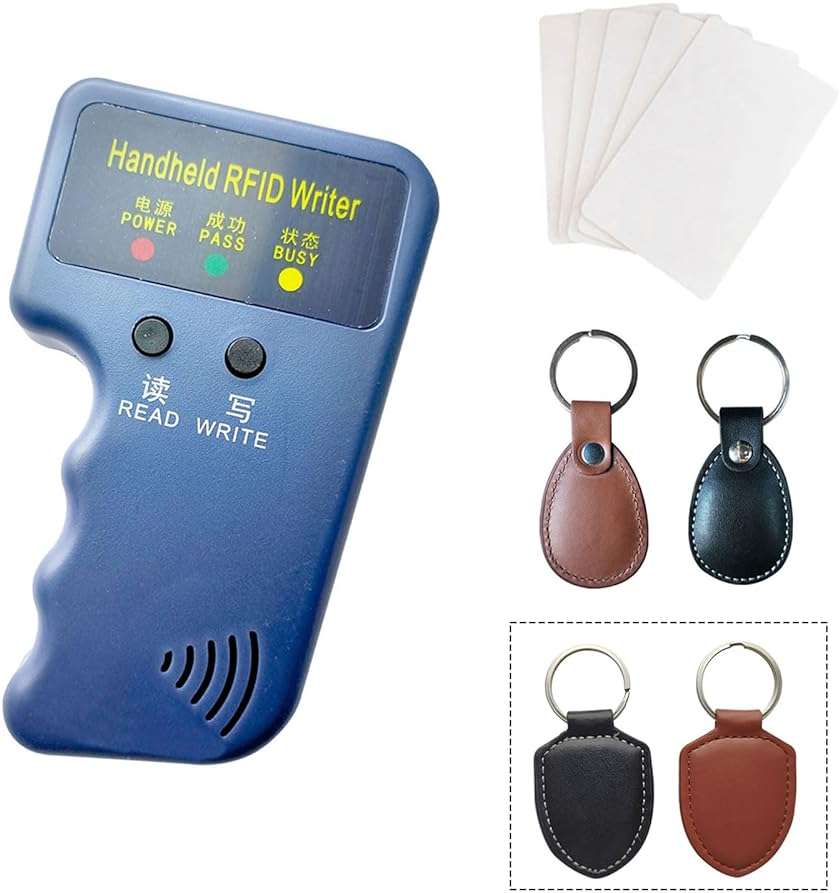 HECERE Handheld 125khz Copier RFID Smart ID Card Duplicator Used for T5577 or EM4305+5pcs ID rewrite Cards +ID Leather Circle Keychain 2pcs - Image 1