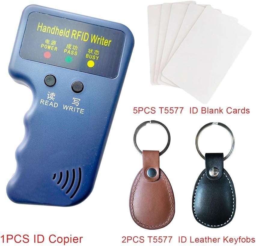 HECERE Handheld 125khz Copier RFID Smart ID Card Duplicator Used for T5577 or EM4305+5pcs ID rewrite Cards +ID Leather Circle Keychain 2pcs - Image 3