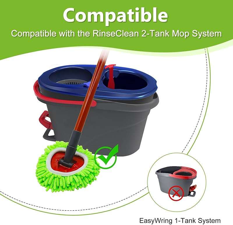 6 Pack Mop Replace Heads Mop Heads Replacements for O-Cedar RinseClean 2-Tank Spin Mop System,Chenille&Microfiber Mop Head Refills for Multi-Surface Floor Dry/Wet Use,Reusable and Washable,Green - Image 2