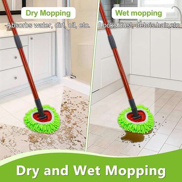6 Pack Mop Replace Heads Mop Heads Replacements for O-Cedar RinseClean 2-Tank Spin Mop System,Chenille&Microfiber Mop Head Refills for Multi-Surface Floor Dry/Wet Use,Reusable and Washable,Green - Image 5