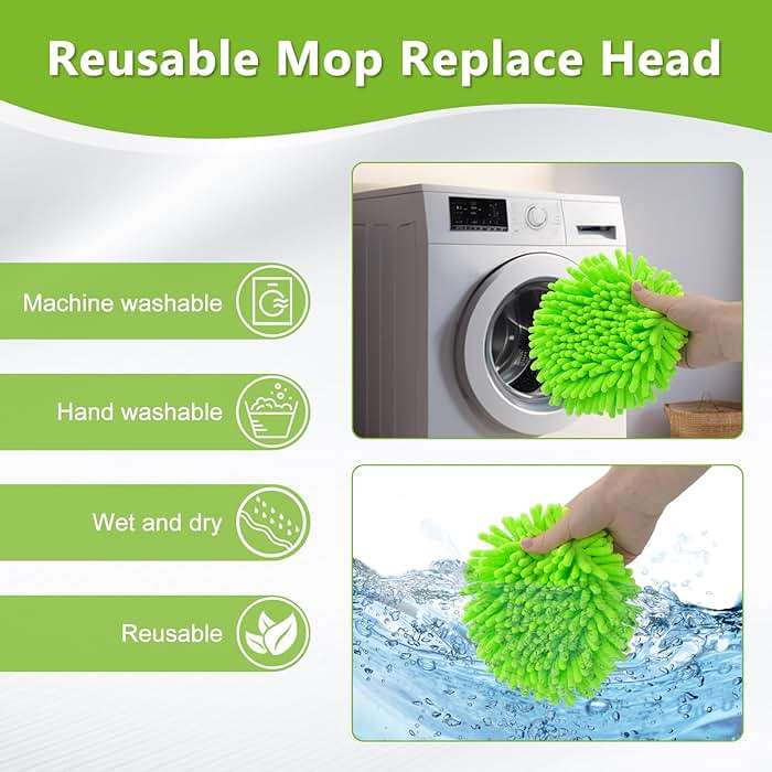 6 Pack Mop Replace Heads Mop Heads Replacements for O-Cedar RinseClean 2-Tank Spin Mop System,Chenille&Microfiber Mop Head Refills for Multi-Surface Floor Dry/Wet Use,Reusable and Washable,Green - Image 8