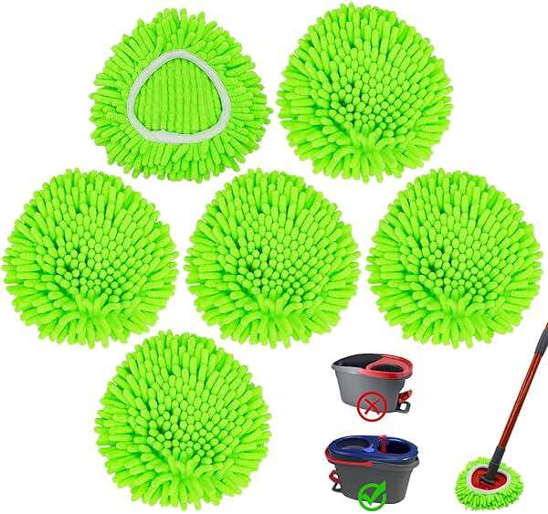 6 Pack Mop Replace Heads Mop Heads Replacements for O-Cedar RinseClean 2-Tank Spin Mop System,Chenille&Microfiber Mop Head Refills for Multi-Surface Floor Dry/Wet Use,Reusable and Washable,Green - Image 9