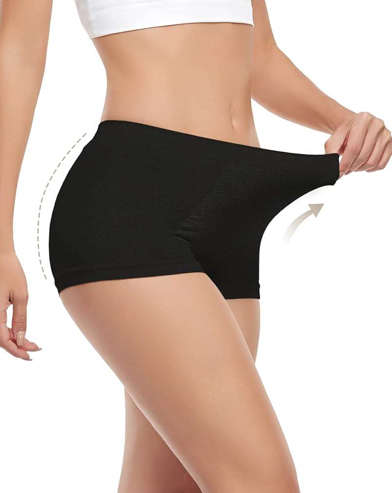 Begrily Boy Shorts Underwear for Women, Ladies Nylon Stretch Comfort Flex Fit Seamless Boyshort Panties Boxer Briefs 5 Pack - Image 3