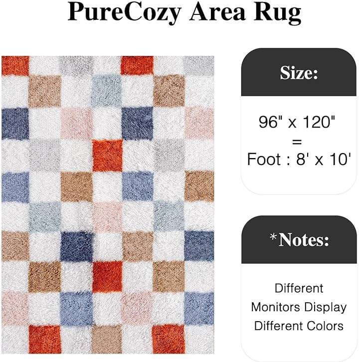 PureCozy Checkered Rug 8x10 for Living Room, Modern Rainbow Shag Rug Washable Non-Slip Large Area Rug Super Soft Indoor Fuzzy Carpet Fluffy Rugs for Bedroom Home Aesthetic Decor - Image 3