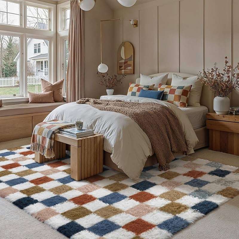 PureCozy Checkered Rug 8x10 for Living Room, Modern Rainbow Shag Rug Washable Non-Slip Large Area Rug Super Soft Indoor Fuzzy Carpet Fluffy Rugs for Bedroom Home Aesthetic Decor - Image 5