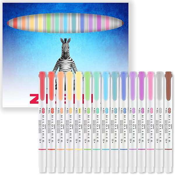 Zebra Pen Mildliner Dual Tip Highlighter Pens - Broad & Fine Tip Double Ended Markers - Pack of Colours in Envelope Gift Packaging - Acid-Free & Non Toxic Ink (15 Pack) - Image 1