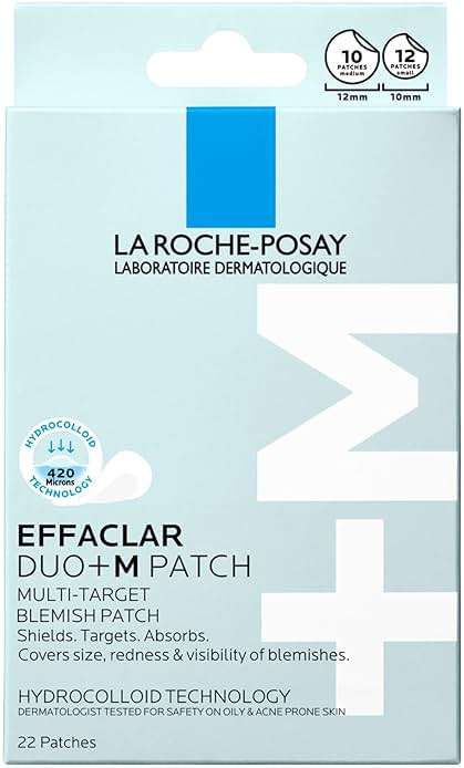 La Roche-Posay Effaclar Multi-Target Blemish Patches, Hydrocolloid Pimple Patches For Face Shields, Targets & Absorbs, Suitable Under Makeup, 22 Patches, 12 Small Size & 10 Medium Size - Image 1