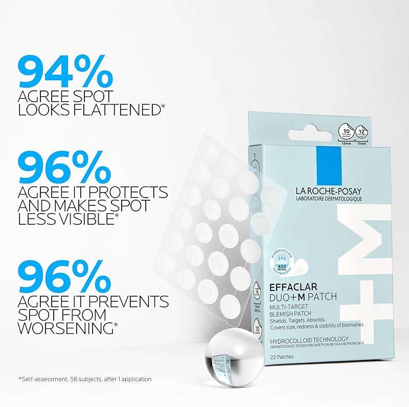La Roche-Posay Effaclar Multi-Target Blemish Patches, Hydrocolloid Pimple Patches For Face Shields, Targets & Absorbs, Suitable Under Makeup, 22 Patches, 12 Small Size & 10 Medium Size - Image 4